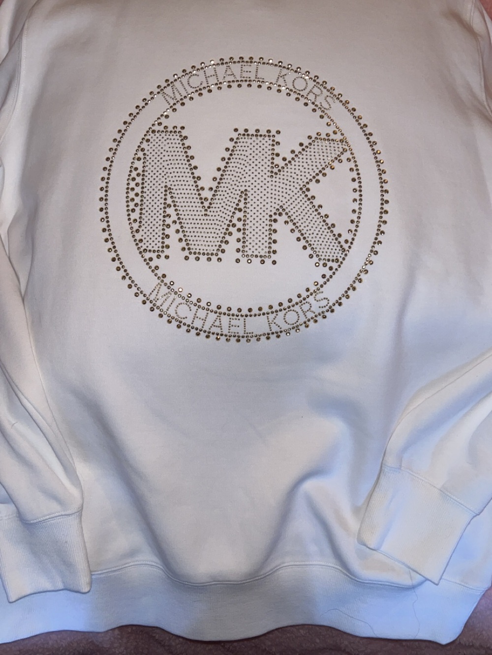 Michael Kors White Sweatshirt with Gold Rhinestone MK Logo